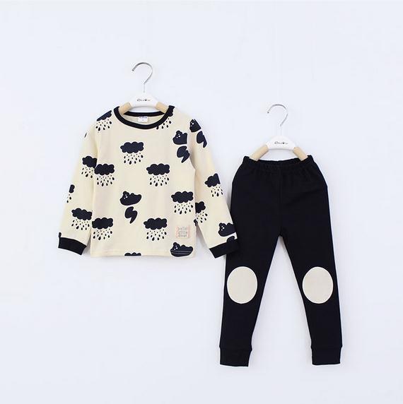 Autumn baby boy girl clouds suit pink navy blue long sleeve printed tops + trousers 2pcs set boys girls clothing set 5set/lot
