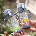 Cartoon Child Straw Cup Plastic Leakproof Portable Handle Kids Water Bottle Sport Kettle Baby Handgrip Milk