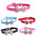 Pretty Bowknot Rhinestone Dog Collars for Dogs Cats Small Size Adjustable Pu Leather Pet Dog Puppy