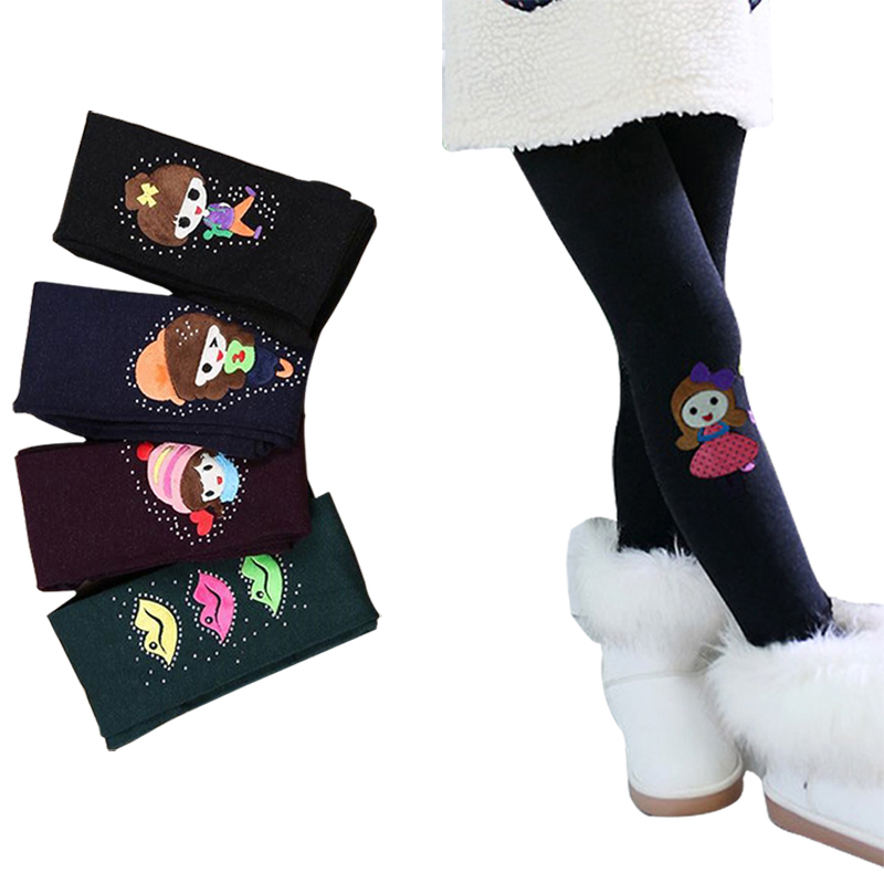 3-5T Fur Girls Leggings for winter colorful cotton ankle-length stirrup 2 in 1 pants Elastic waist children skinny leggings