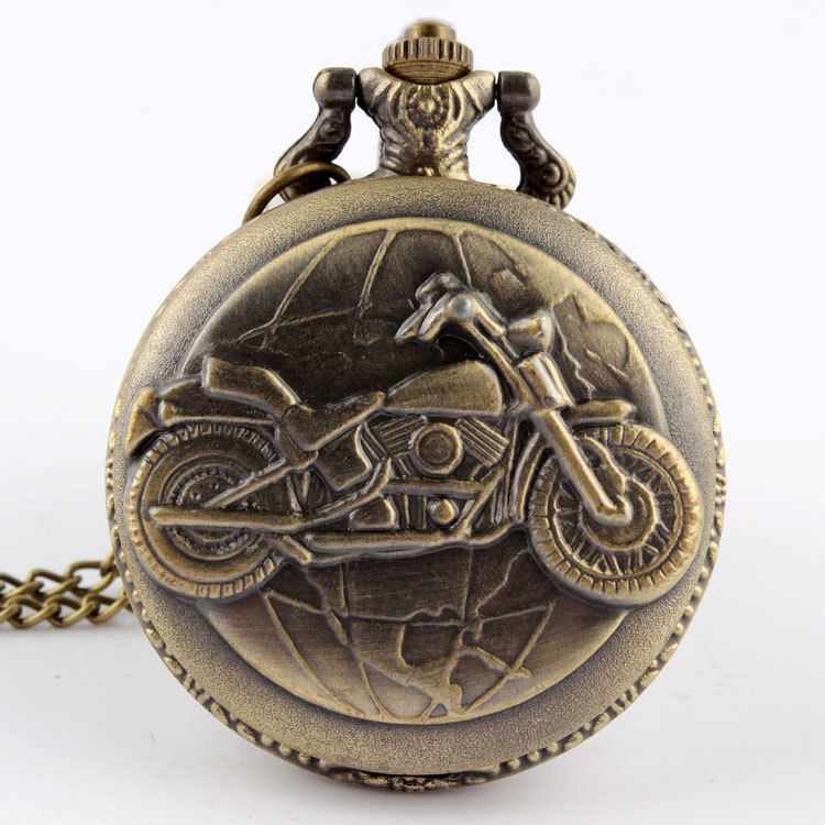Free shipping Bronze Motorcycle Motorbike MOTO Pocket Watch Necklace Pendant Mens Gift P79