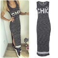 Fashion No 9 CHIC Print Summer Sleeveless Side Split Sexy Tank Dress Bodycon Women Robes
