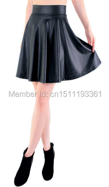 Image of free shipping new high waist faux leather skater flare skirt mini skirt above knee solid color skirt S/M/L/XL