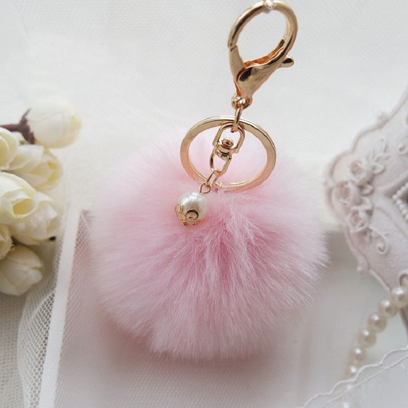 Image of Fluffy Ball Keychain Cute Simulation Rabbit Fur Ball Key Chain For Car Key Ring Car Ornaments Bag Pendant key ring
