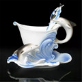 Hot enamel porcelain tea cup ceramic Dolphin creative mug Chinese ceramic tea set fashion coffee cup