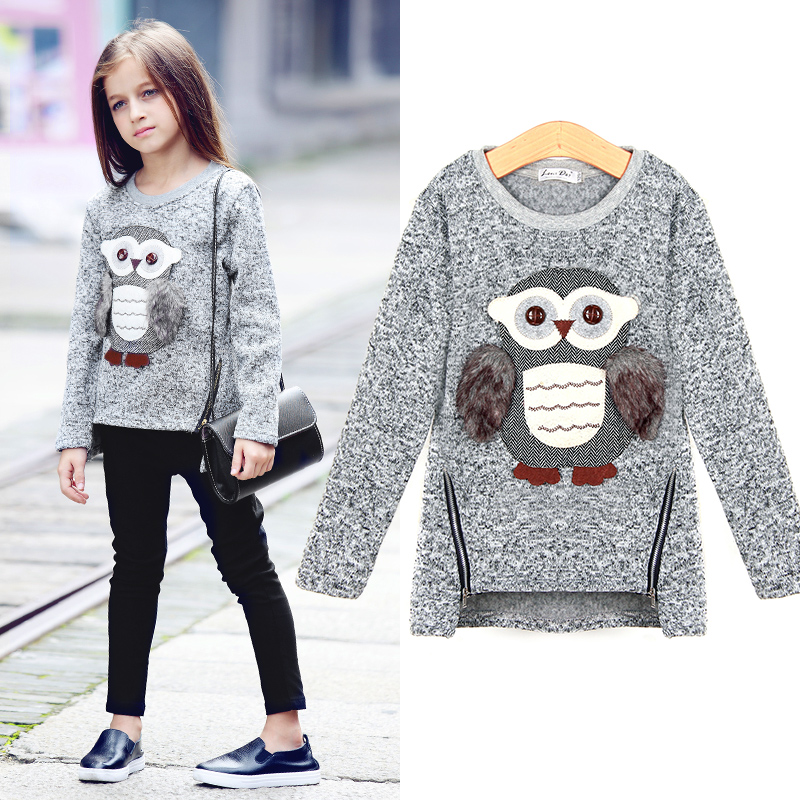 Kids Girls Fleece Lined Zip Sweatshirt Cartoon Cute Owl Casual Cotton Girls Winter Clothes 1239