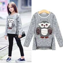 Kids Girls Fleece Lined Zip Sweatshirt Cartoon Cute Owl Casual Cotton Girls Winter Clothes 1239