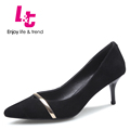 L T shoes women high heels kid suede pointed toe pumps chaussure femme sapato feminino slip