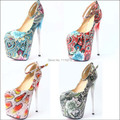 2016 sexy strappy women platform pumps stiletto ultra high heels ankle strap buckle print floral party