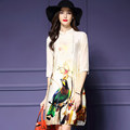 2016 Summer Cool short Sleeve Elegant Women Dresses Chinese Style Vintage Bird print lady Dress Female