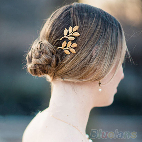 Image of 1Pc Fashion Lovely Leaves Golden Metal Punk Hairpin Hair Clip Hair Accessories Personality Golden Leaf Hair Apparel Accessories