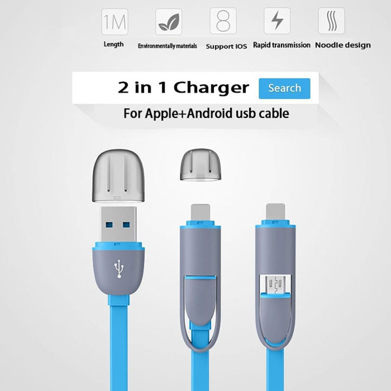 Image of Hot Micro usb + 8pin USB 2 in 1 Sync Data Charger electric Cable for iPhone 5s 6 plus ipad ios 8 For Samsung HTC for ios 9.0