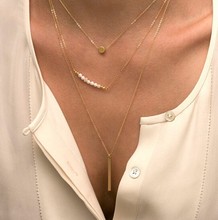 Fashion Multi Layer Necklace Gold Plated Fatima Hand Chain Bar Necklace Beads And Long Strip Pendant