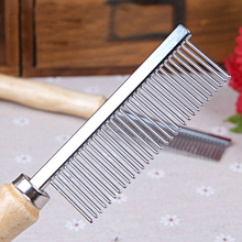 Hot Pet Comb With Wooden Handle Single Needle Row Pet Dog Comb Steel Pet Hair Beauty Products Metal Dog Comb Brush Free Shipping