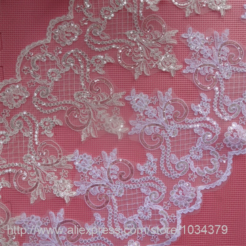 Description Picture 4 of itemDelicate 1yard 24cm Sequins Ivory White Fabric Flower Venise Venice Lace Trim Applique Sewing Craft for Wedding Dec. LW0061