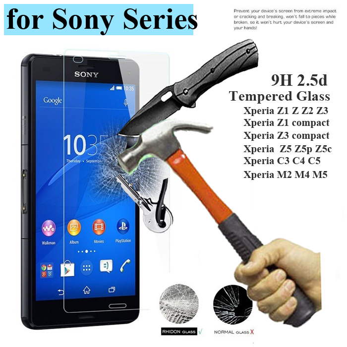 Image of 0.3mm 9h Tempered Glass Screen Protector For Sony Xperia Z Z1 Z2 Z3 Z5 compact z5 premium L36h M2 Protective Film + Cleaning Kit