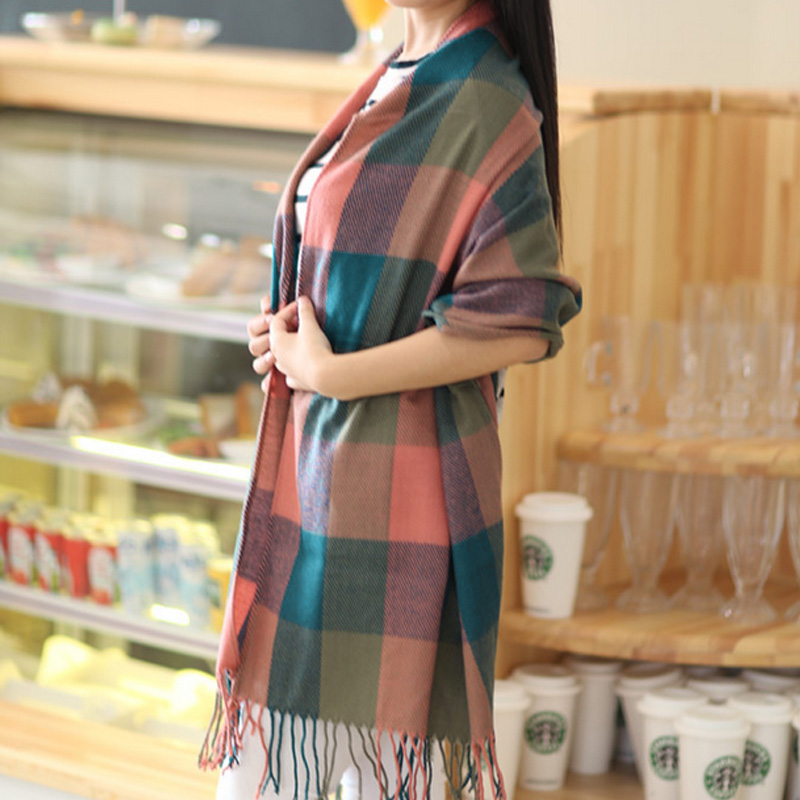 2015 Women Fashion Winter Warm Plaid Scarf Ladies Artificial Long Wrap Shawl font b Tartan b