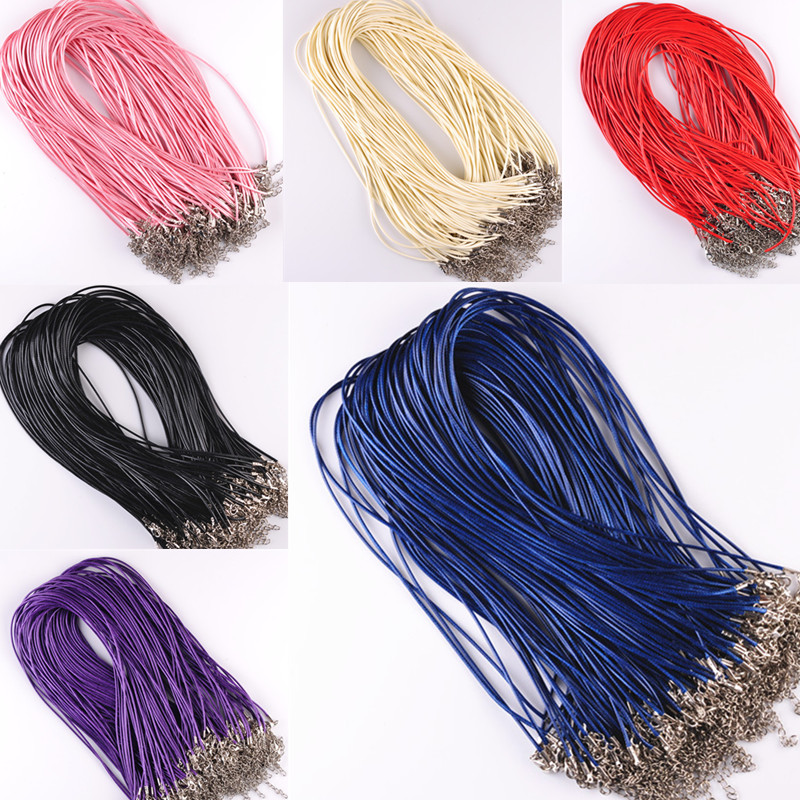 Image of 9 Colors Sale 10 Pcs/lot DIY Real Leather Chains Pendant Necklace Rope Charms Findings Lobster Clasp String Cord 1.5 mm Black