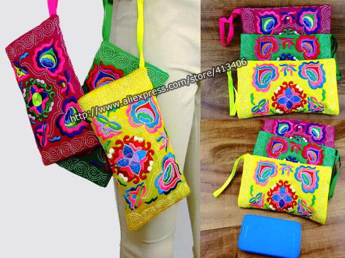 3 pc set of Vintage Hmong Thai Indian Ethnic cosmetic Hobo Hippie makeup holder wallet bag