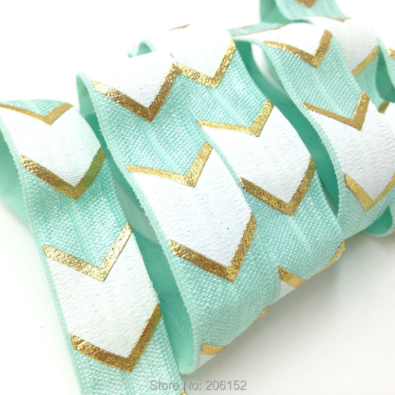 10Yard/lot Mint Fold Over Elastic with Arrow Print FOE Chevron Print Foldover Elastic