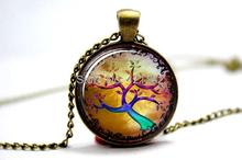 Antique Bronze chain life tree chock necklace glass cabochon necklace pendant art picture women fashion woodland