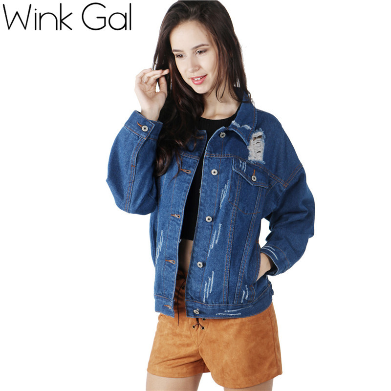 Wink Gal 2015 Autumn Winter Long Sleeve Vintage Street Style Jeans Jacket Women Gangster Denim Jacket