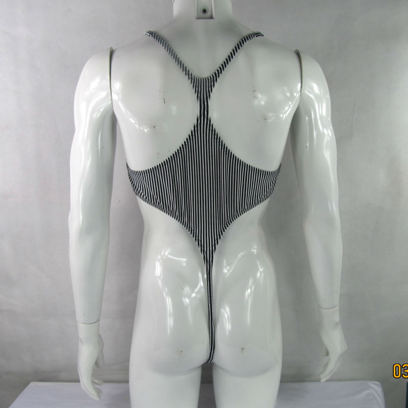 Description Picture 5 of itemMens bodysuit Thong Leotard Striped High Cut Racer Back G628C