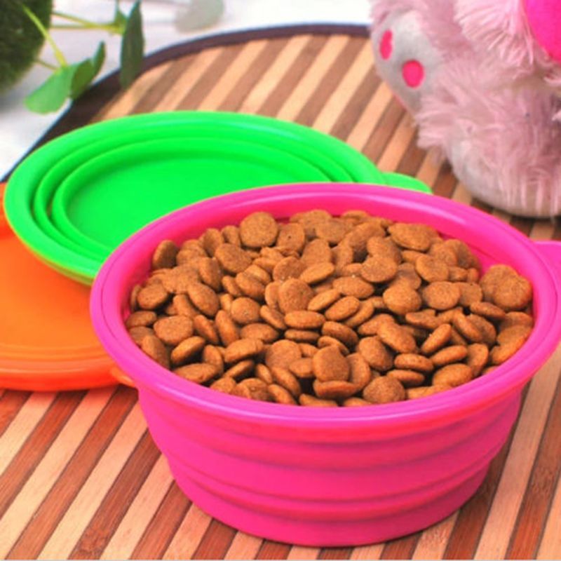 1 x Dogs/Cats Pet Portable Silicone Collapsible Travel Feeding Bowl Water Dish Feeder Candy Color