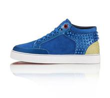 2015 new arrival royaums lace up lambskin casual shoes women rivets Blue high top genuine leather