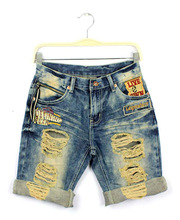 Men women lover loose cuffed ripped hole jeans shorts 2016 summer new design boyfriend knee-length short denim pants overalls