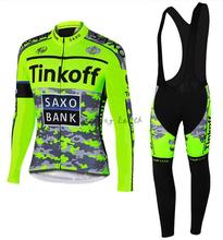 3D Silicone! SAXO BANK 2015 #4 Winter thermal fleeced long sleeve clothes cycling jersey+bib pants bike bicycle wear set