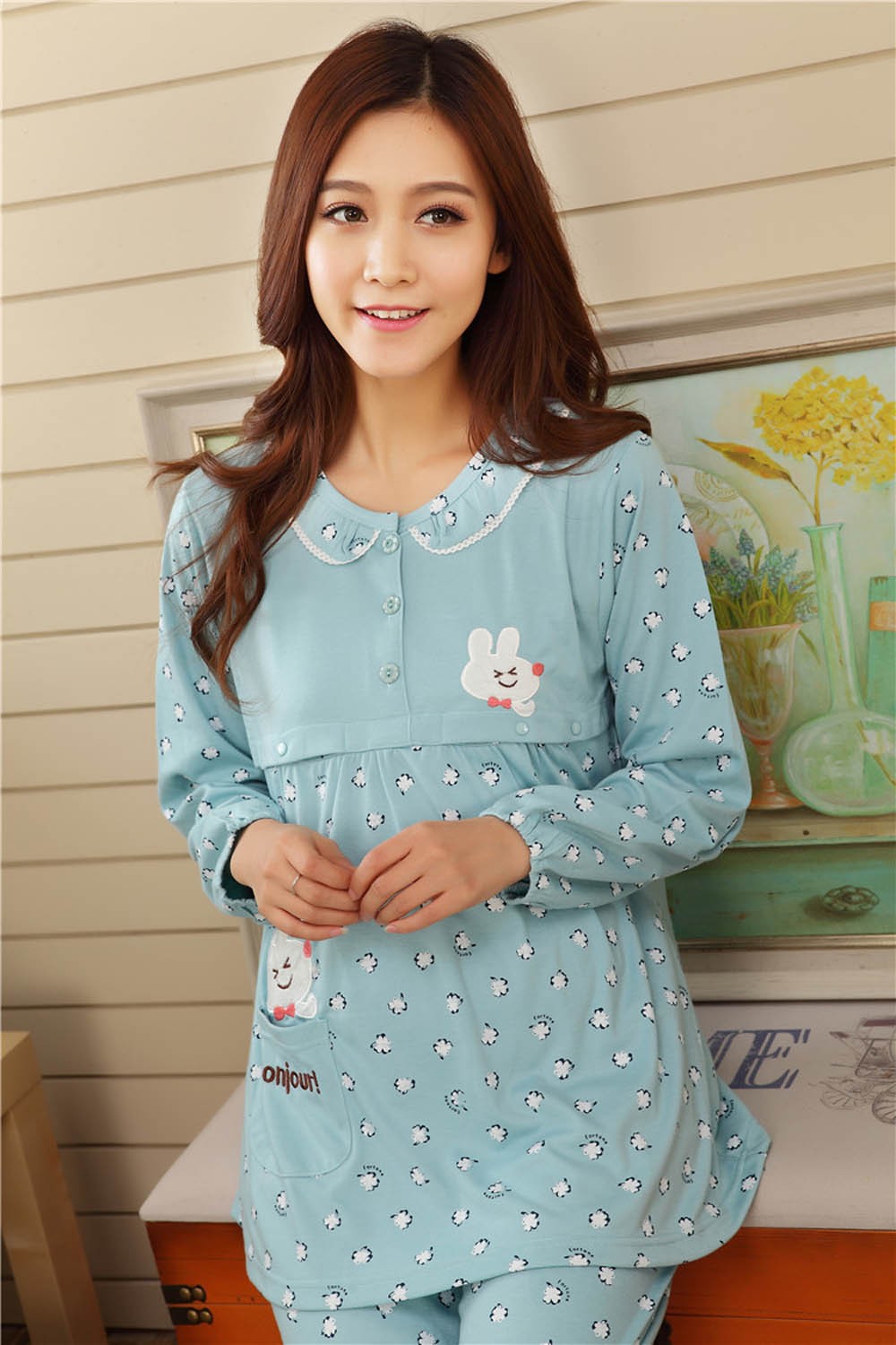Pregnant-Woman-Pajamas-Postpartum-Breastfeeding-Month-Of-Serving-Lapel-Clothes-Long-sleeve-Sleepwear-Suits-CL0800 (8)
