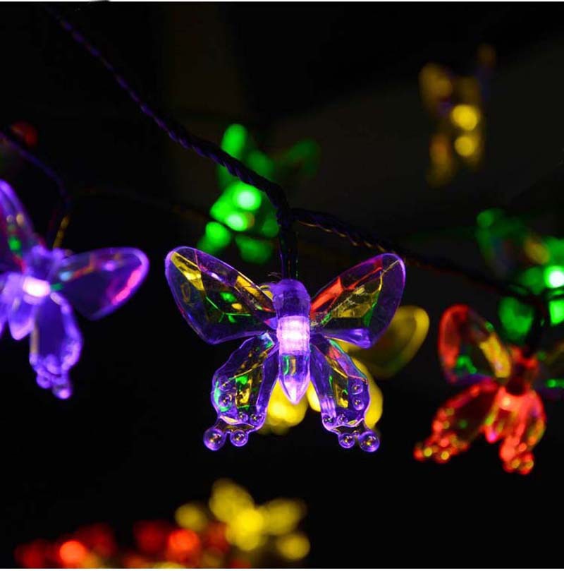 4.8m 20 Butterfly Warm White/RGB Solar LED String Lights Picks luces navidad Garland Fairy ...