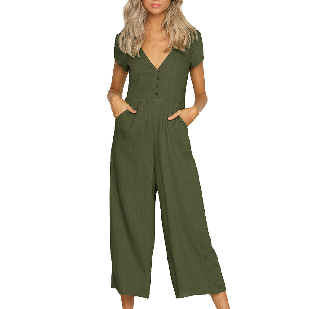 v neck linen jumpsuit