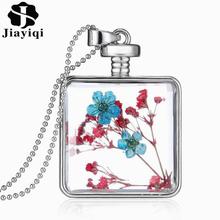 Fashion Sterling Silver Jewelry Glass Collares for Women Newest Dry Flower Statement Necklace Christmas Halloween Gift for 2015