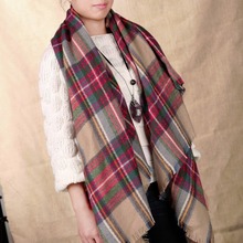 Vintage Women Oversized Blanket Tartan Scarf Trendy Elegant Wrap Shawl Plaid Cozy Faux Cashmere New Hot Selling