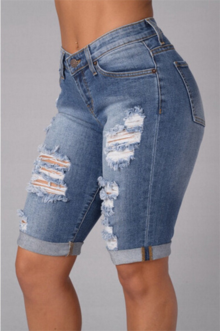 Knee Length Ripped Jeans For Women 2016 Hot Summer Punk Holes Denim Shorts Jeans Taille Haute