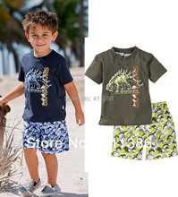 ST017 Free shipping new little boys beach sets short sleeve T shirt pants casual kids suit