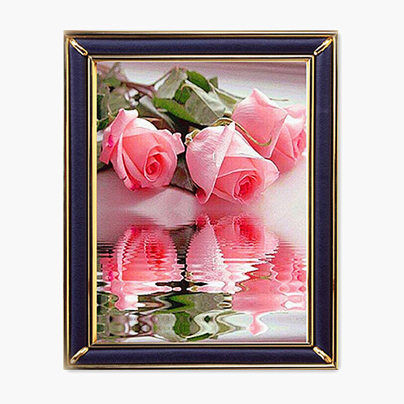 Image of 3D Diy Diamond Painting Cross Stitch Set Colorful Pink Rose Picture Of Rhinestone Diamond Embroidery Mosaic For Wall Sticker