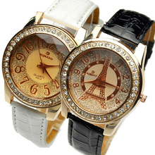 PU Leather Eiffel Paris watch Crystal wristwatch women Casual Dress Watch Woman Vintage Bling Golden watch ladies girl gift