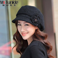 Autumn Winter Berets Hats New Warm Young Fashion Headwear Women Ladies Applique Flower Woolen Cloche Hat