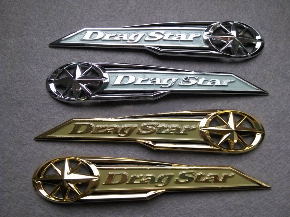 Image of Classic Chrome Dragstar Gas Tank Badge Emblem Drag Star Decal Stickers for Yamaha Vstar XVS XV 400 650 Silver Gold