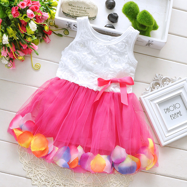3 Different Colors Kids Clothes Baby Girls Dress Princess Dress Floral Bottom Girls Rose Petal Hem TuTu Dress Color Cute Dress