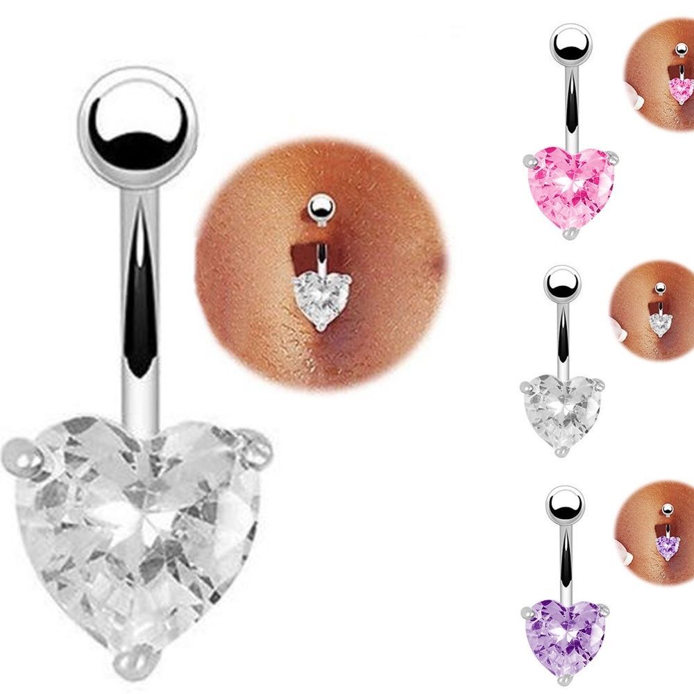 Image of Hot Clear Surgical Body Piercing Jewelry Steel Navel Belly Button Bar Ring Heart Body-0080