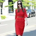 Top Fashion Women s Elegant Slim Beading Twin Set Long Sleeve Blouse Bodycon Skirt Lace 2