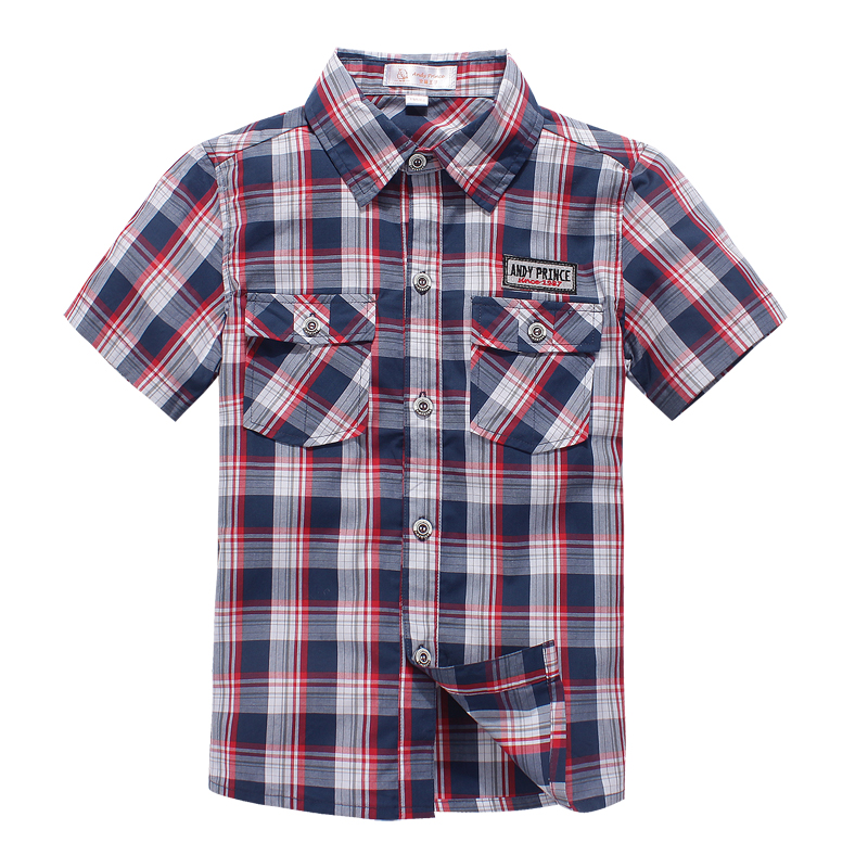 Free Shipping New Fashion Summer Boys Short sleeve font b Plaid b font Shirt 100 Cotton
