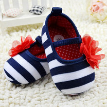 Infant Toddler Stripe First Walkers Flower Crib Shoes Soft Sole Kid Girls Baby Shoes Prewalker  For Freeshipping