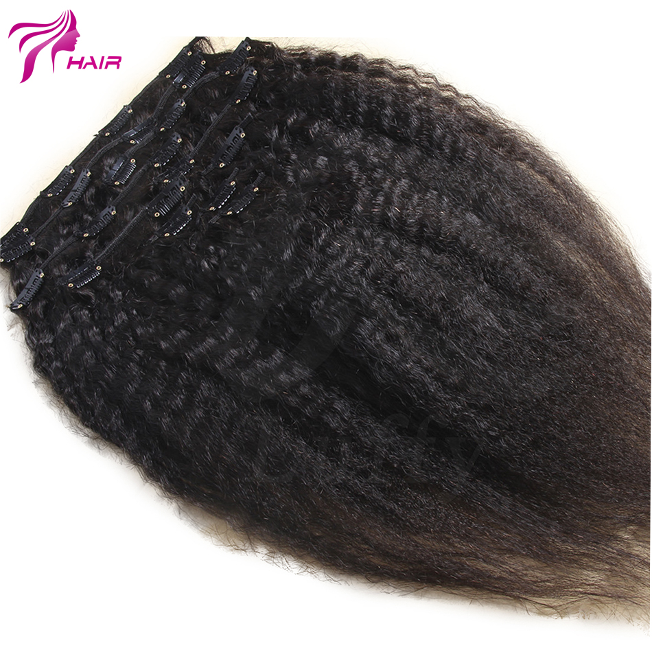 Image of 6A Unprocessed Italian Coarse Yaki Clip In Hair Extension Brazilian Virgin Hair Kinky Straight Clip In Human Hair Extensions
