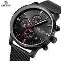 MEGIR Watches Men Stainless Steel Mesh Strap Band Quartz Watch Solid Color Fashion Simple Stylish Top