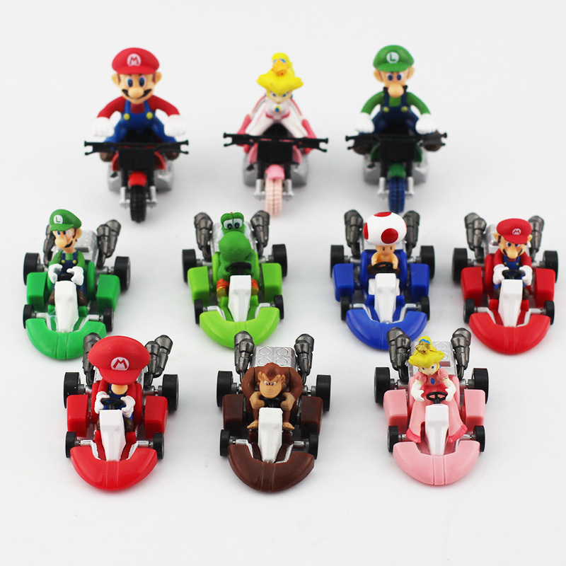 10pcsset Super Mario Bros Kart Pull Back Car Pvc Action Figure Toys Mario Cars Karts 3~5cm Free 7397